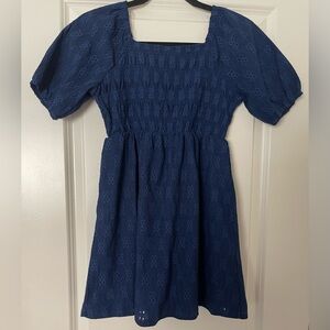 by & by Girls Navy Blue Eyelet Smocked Dress